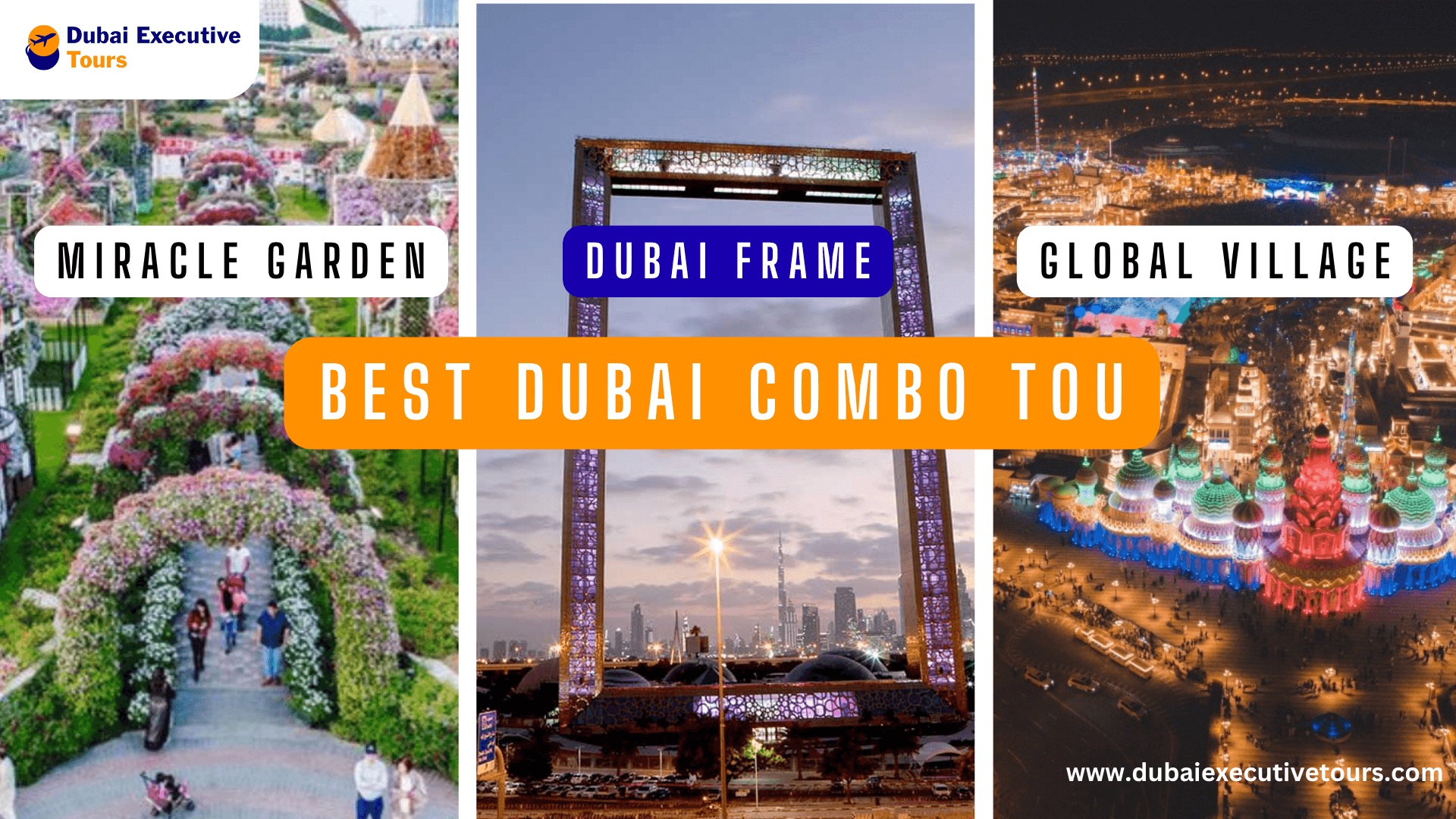Best Dubai Combo Tour: Dubai Frame, Miracle Garden & Global Village